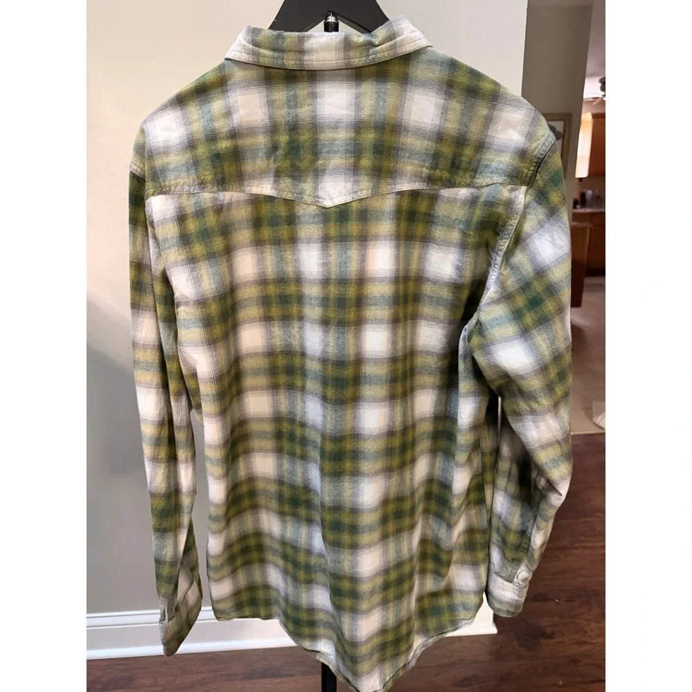 The North Face Mens XL Flannel Shirt Green Plaid Long Sleeve Button Down Western